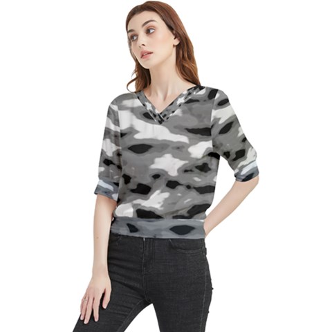 Black Waves Abstract Series No 1 Quarter Sleeve Blouse by DimitriosArt