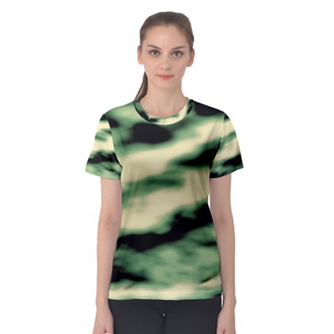 Green  Waves Abstract Series No14 Women s Sport Mesh Tee by DimitriosArt