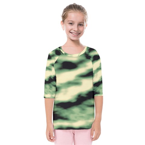 Green  Waves Abstract Series No14 Kids  Quarter Sleeve Raglan Tee by DimitriosArt