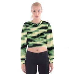 Green  Waves Abstract Series No14 Cropped Sweatshirt by DimitriosArt