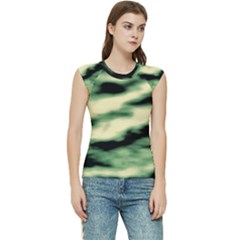 Green  Waves Abstract Series No14 Women s Raglan Cap Sleeve Tee by DimitriosArt