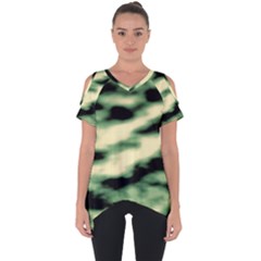 Green  Waves Abstract Series No14 Cut Out Side Drop Tee by DimitriosArt