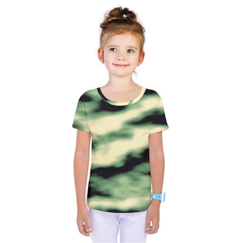 Green  Waves Abstract Series No14 Kids  One Piece Tee by DimitriosArt