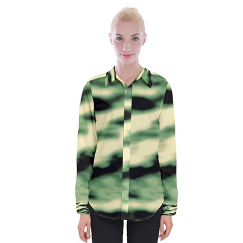 Green  Waves Abstract Series No14 Womens Long Sleeve Shirt by DimitriosArt