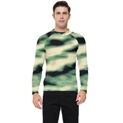 Green  Waves Abstract Series No14 Men s Long Sleeve Rash Guard by DimitriosArt