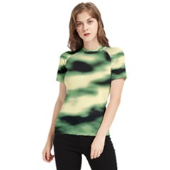 Green  Waves Abstract Series No14 Women s Short Sleeve Rash Guard by DimitriosArt