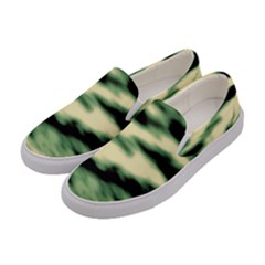 Green  Waves Abstract Series No14 Women s Canvas Slip Ons by DimitriosArt