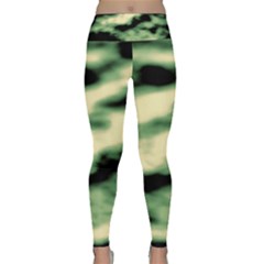 Green  Waves Abstract Series No14 Lightweight Velour Classic Yoga Leggings by DimitriosArt