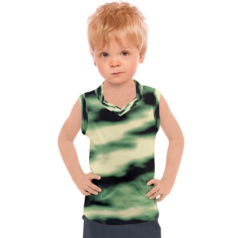 Green  Waves Abstract Series No14 Kids  Sport Tank Top by DimitriosArt