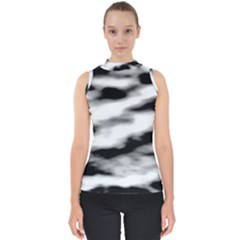 Black Waves Abstract Series No 2 Mock Neck Shell Top by DimitriosArt