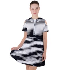 Black Waves Abstract Series No 2 Short Sleeve Shoulder Cut Out Dress  by DimitriosArt