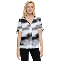 Black Waves Abstract Series No 2 Bow Sleeve Button Up Top by DimitriosArt