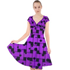 Weaved Bubbles At Strings, Purple, Violet Color Cap Sleeve Front Wrap Midi Dress