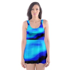 Blue Waves Abstract Series No13 Skater Dress Swimsuit by DimitriosArt