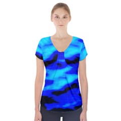 Blue Waves Abstract Series No13 Short Sleeve Front Detail Top by DimitriosArt