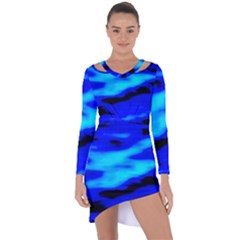 Blue Waves Abstract Series No13 Asymmetric Cut-out Shift Dress by DimitriosArt