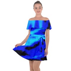 Blue Waves Abstract Series No13 Off Shoulder Velour Dress by DimitriosArt