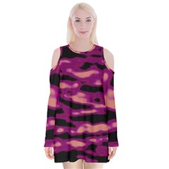Velvet  Waves Abstract Series No1 Velvet Long Sleeve Shoulder Cutout Dress by DimitriosArt