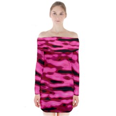 Rose  Waves Abstract Series No2 Long Sleeve Off Shoulder Dress by DimitriosArt
