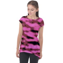 Pink  Waves Abstract Series No1 Cap Sleeve High Low Top by DimitriosArt