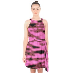 Pink  Waves Abstract Series No1 Halter Collar Waist Tie Chiffon Dress by DimitriosArt