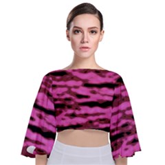 Pink  Waves Abstract Series No1 Tie Back Butterfly Sleeve Chiffon Top by DimitriosArt