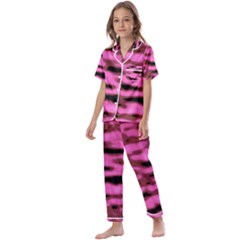 Pink  Waves Abstract Series No1 Kids  Satin Short Sleeve Pajamas Set by DimitriosArt