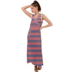 Red Blue White Troll Knots Pattern V-neck Chiffon Maxi Dress by CVFabricShop