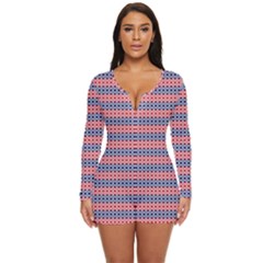 Red Blue White Troll Knots Pattern Long Sleeve Boyleg Swimsuit