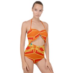 Abstract Pattern Geometric Backgrounds   Scallop Top Cut Out Swimsuit by Eskimos