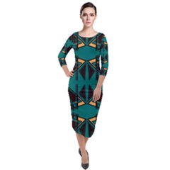 Abstract Geometric Design    Quarter Sleeve Midi Velour Bodycon Dress by Eskimos