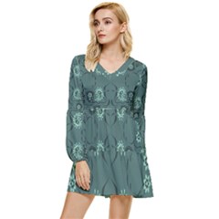 Floral Pattern Paisley Style Paisley Print   Tiered Long Sleeve Mini Dress by Eskimos