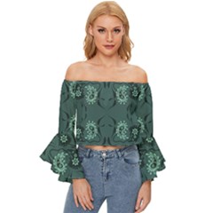 Floral Pattern Paisley Style Paisley Print   Off Shoulder Flutter Bell Sleeve Top by Eskimos