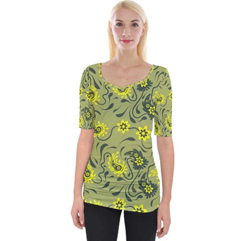 Floral Pattern Paisley Style Paisley Print   Wide Neckline Tee by Eskimos