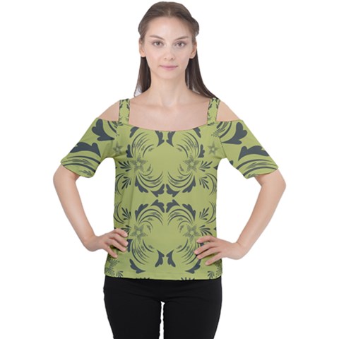 Floral Folk Damask Pattern Fantasy Flowers  Cutout Shoulder Tee by Eskimos