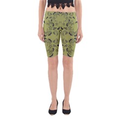 Floral Folk Damask Pattern Fantasy Flowers  Yoga Cropped Leggings by Eskimos