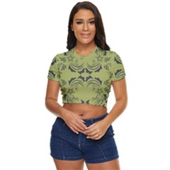 Floral folk damask pattern Fantasy flowers  Side Button Cropped Tee