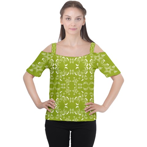 Floral Folk Damask Pattern  Cutout Shoulder Tee by Eskimos