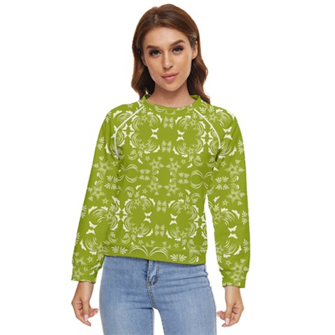 Floral Folk Damask Pattern  Women s Long Sleeve Raglan Tee by Eskimos