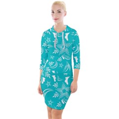 Folk Flowers Print Floral Pattern Ethnic Art Quarter Sleeve Hood Bodycon Dress by Eskimos