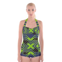 Abstract Geometric Design    Boyleg Halter Swimsuit  by Eskimos