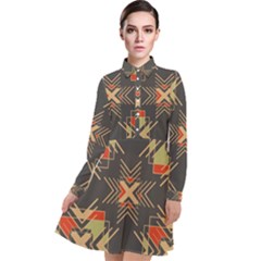 Abstract Geometric Design    Long Sleeve Chiffon Shirt Dress by Eskimos