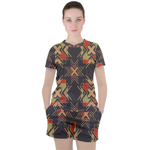 Abstract Geometric Design    Women s Tee And Shorts Set by Eskimos