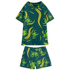 Folk Flowers Print Floral Pattern Ethnic Art Kids  Swim Tee And Shorts Set by Eskimos