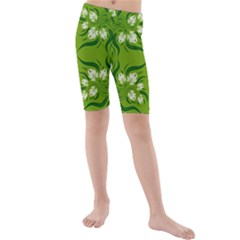 Floral Folk Damask Pattern  Kids  Mid Length Swim Shorts by Eskimos