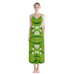 Floral folk damask pattern  Button Up Chiffon Maxi Dress