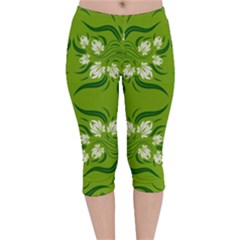 Floral Folk Damask Pattern  Velvet Capri Leggings  by Eskimos