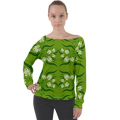 Floral folk damask pattern  Off Shoulder Long Sleeve Velour Top