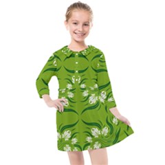 Floral folk damask pattern  Kids  Quarter Sleeve Shirt Dress