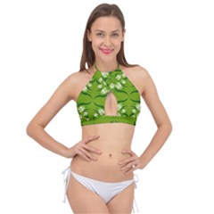 Floral Folk Damask Pattern  Cross Front Halter Bikini Top by Eskimos